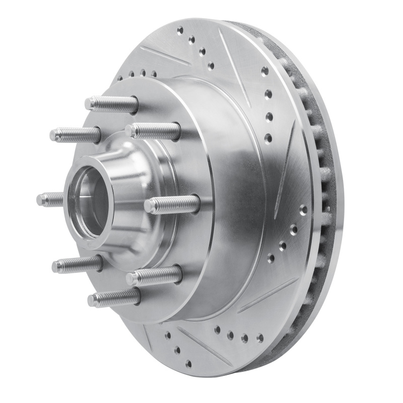 Ford F-250 Super Duty Brake Rotor (1) - Front Right - R1 Concepts - Drilled & Slotted - Silver - `99-`02